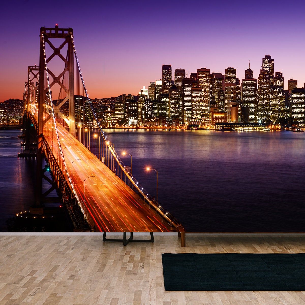 San Francisco Skyline and Bay Bridge at Sunset, California Wallpaper Living Room Mural