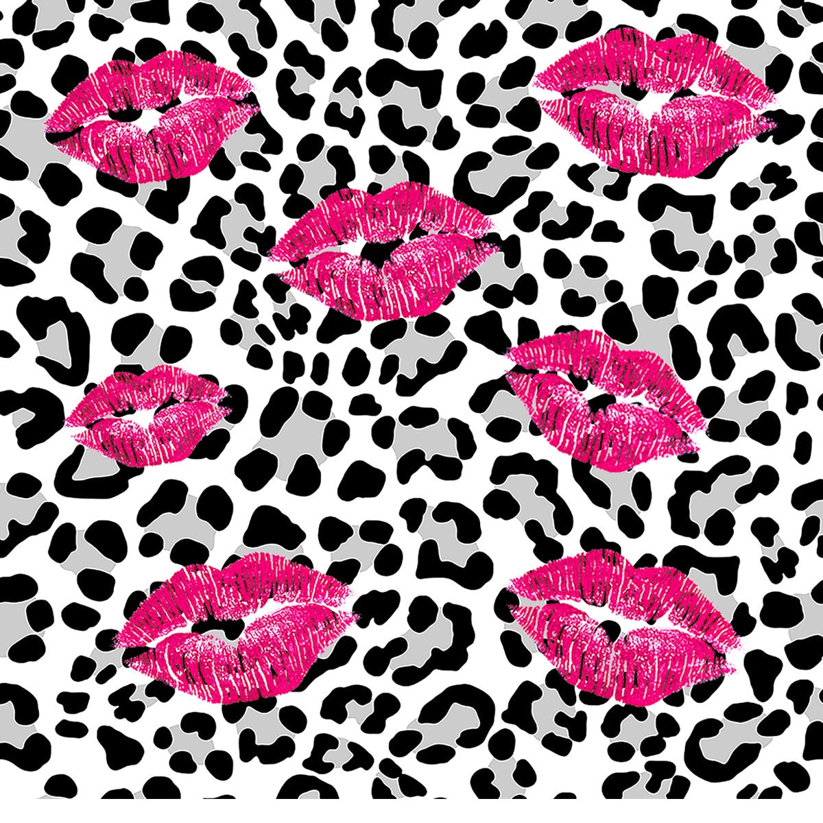 Black and Gray Leopard Print with Pink Kisses Wallpaper Teen Girl Bedroom Mural