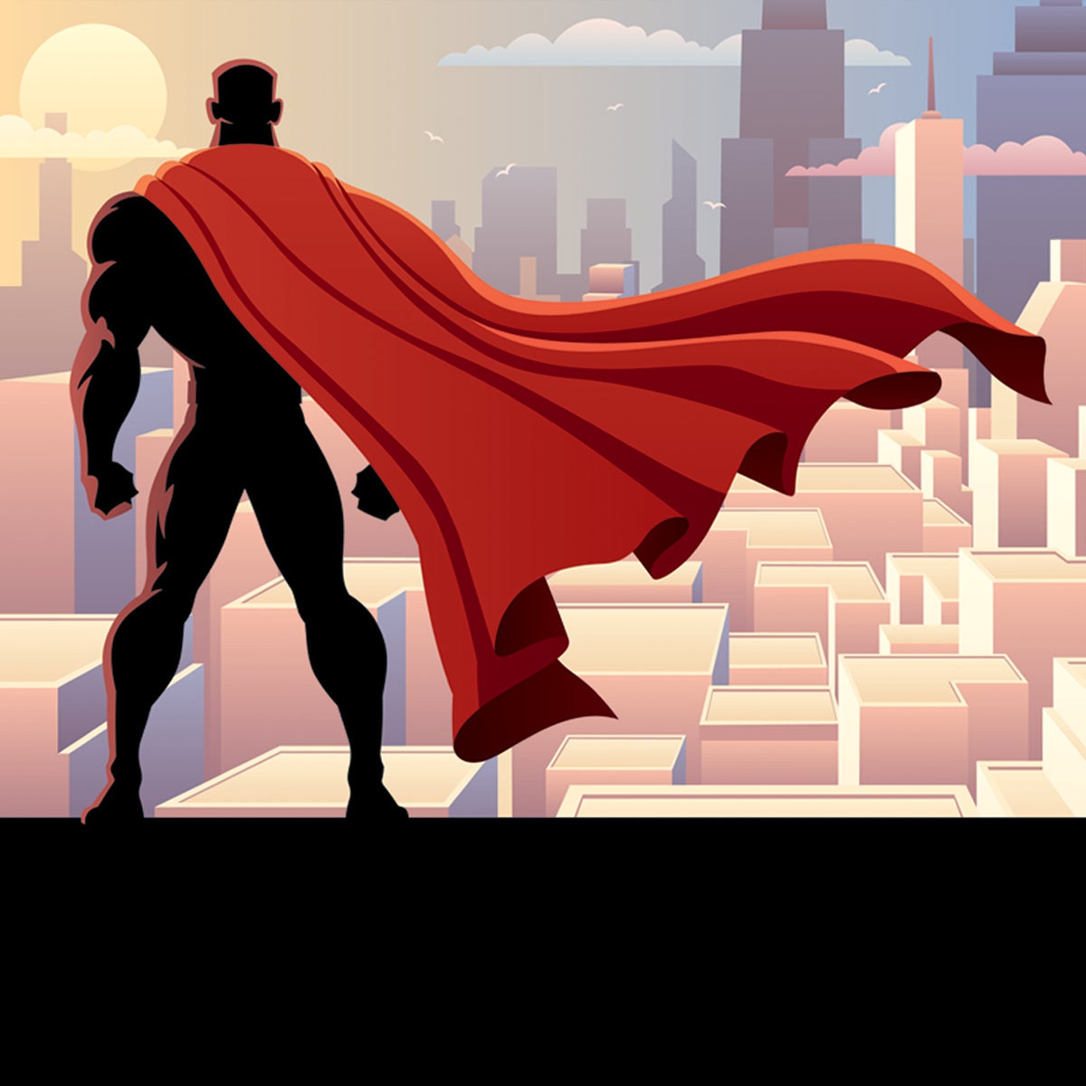 Superhero with Cape Watching Over City Wallpaper Boys Bedroom Mural