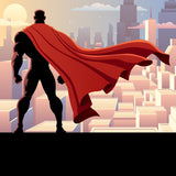 Superhero with Cape Watching Over City Wallpaper Boys Bedroom Mural