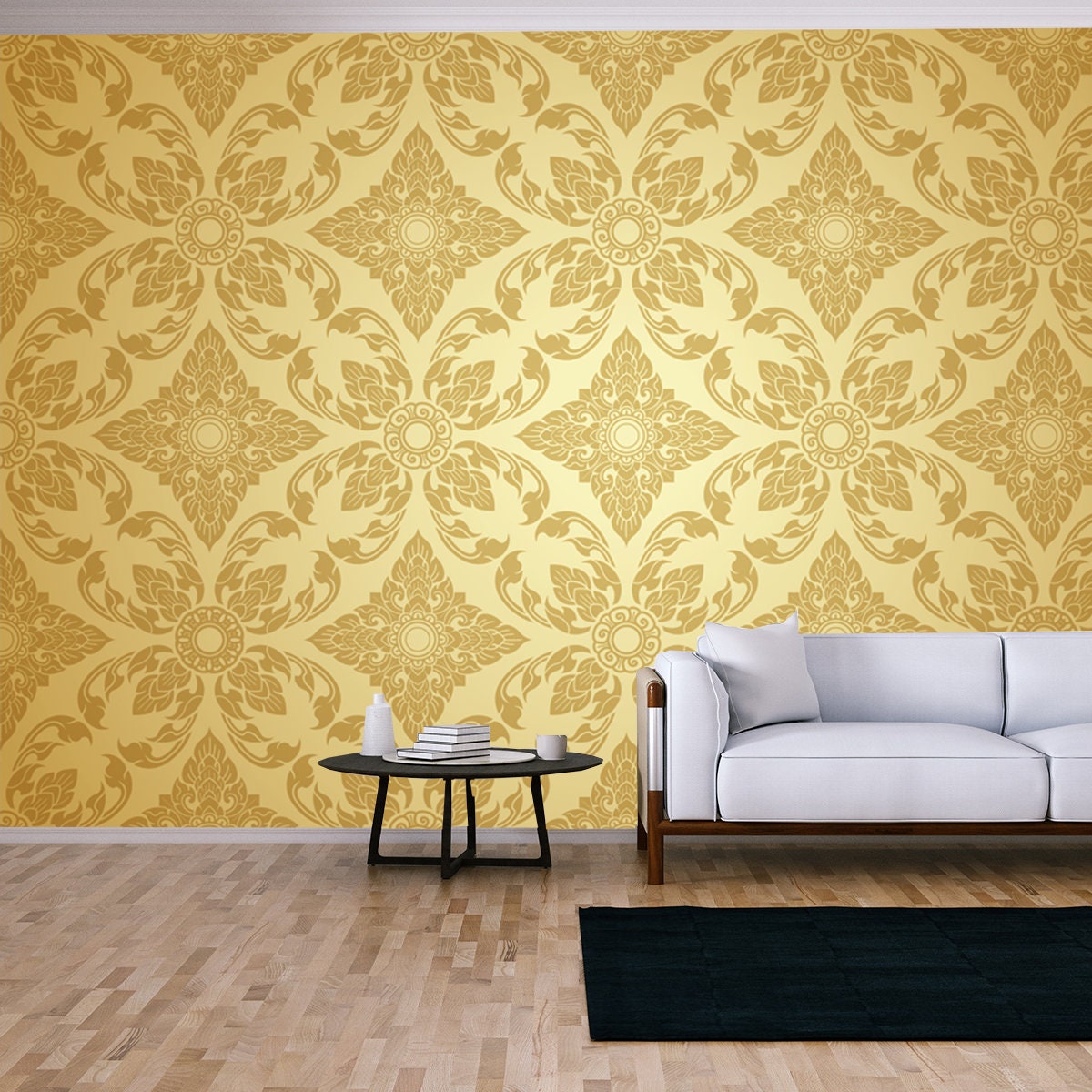 Thai Art and Asian Style Luxury Banner Gold Background Wallpaper Living Room Mural