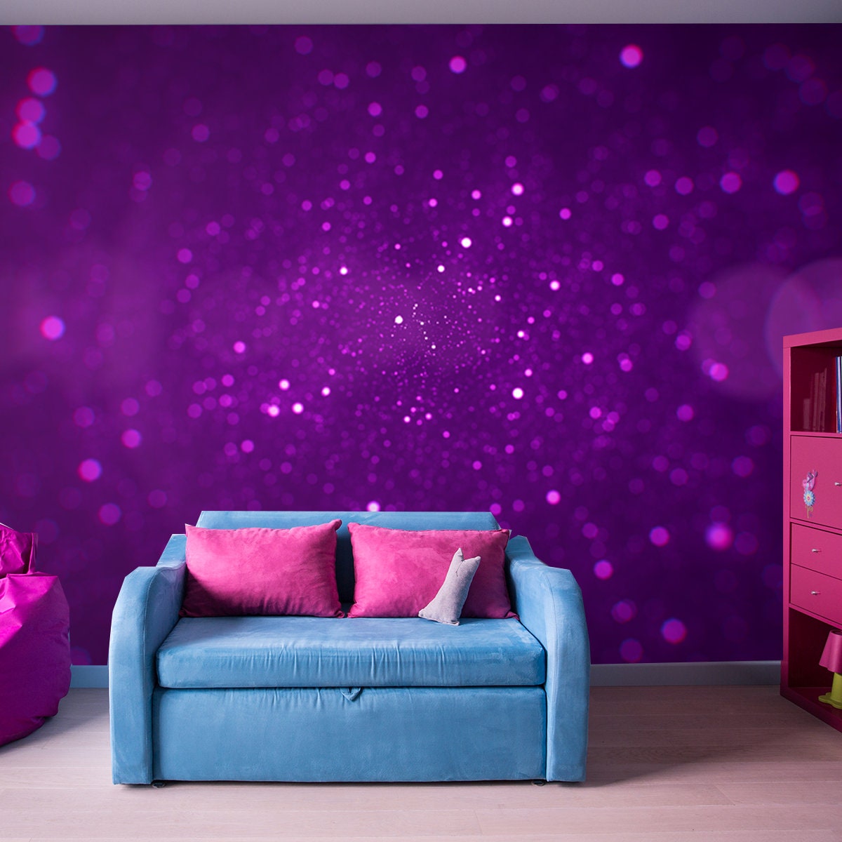 Abstract Background Optical Red Purple Bokeh Lights Glitter Sparkle Dust Illustration Wallpaper Girl Bedroom Mural