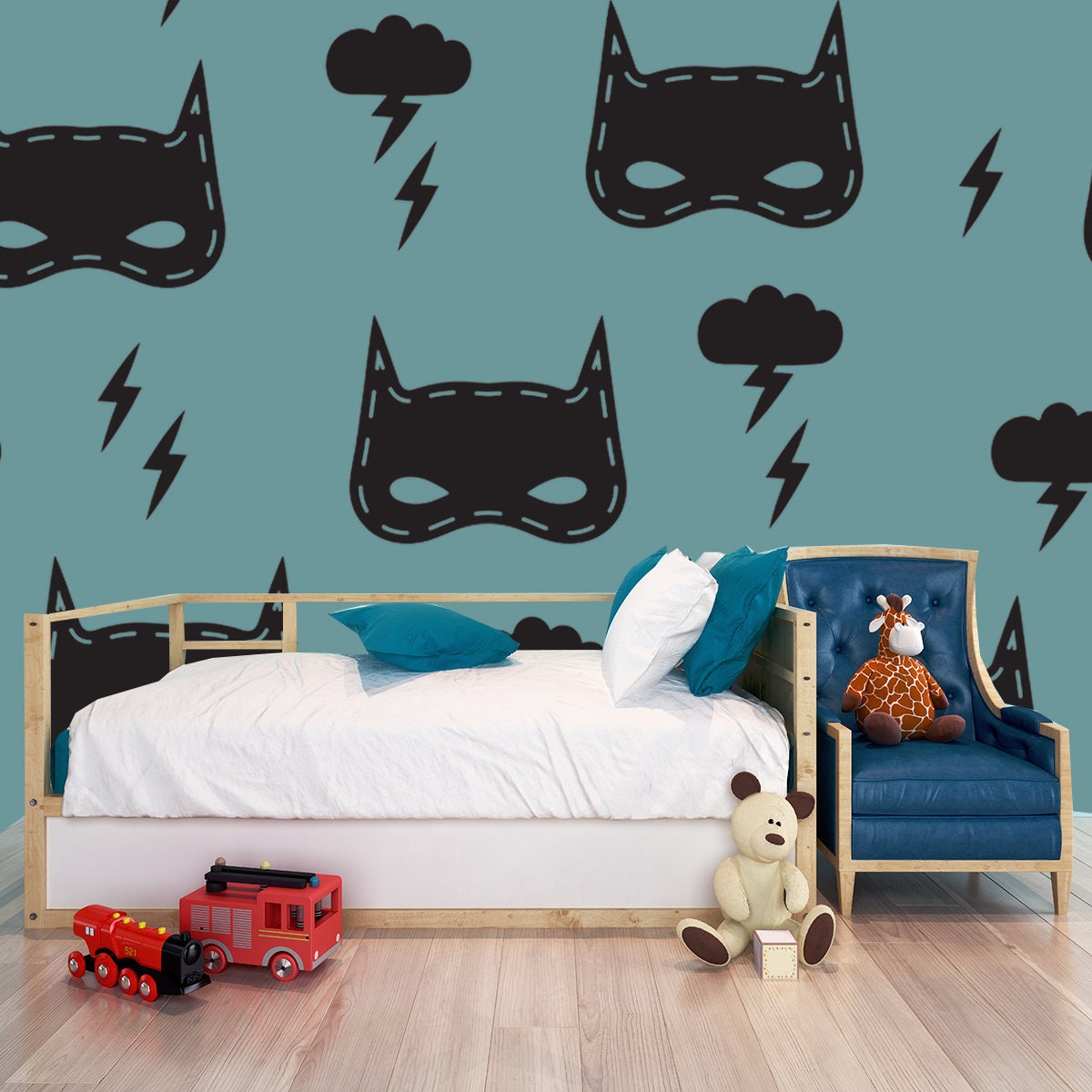 Seamless Kids Pattern with Superhero Mask Wallpaper Little Boy Bedroom Mural