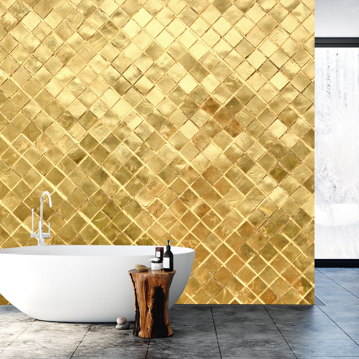 Gold Mosaic Background Wallpaper Bathroom Mural