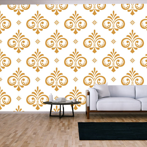 Wallpaper in the Style of Baroque. Seamless Vector Background. White and Gold Floral Ornament Wallpaper Living Room Mural
