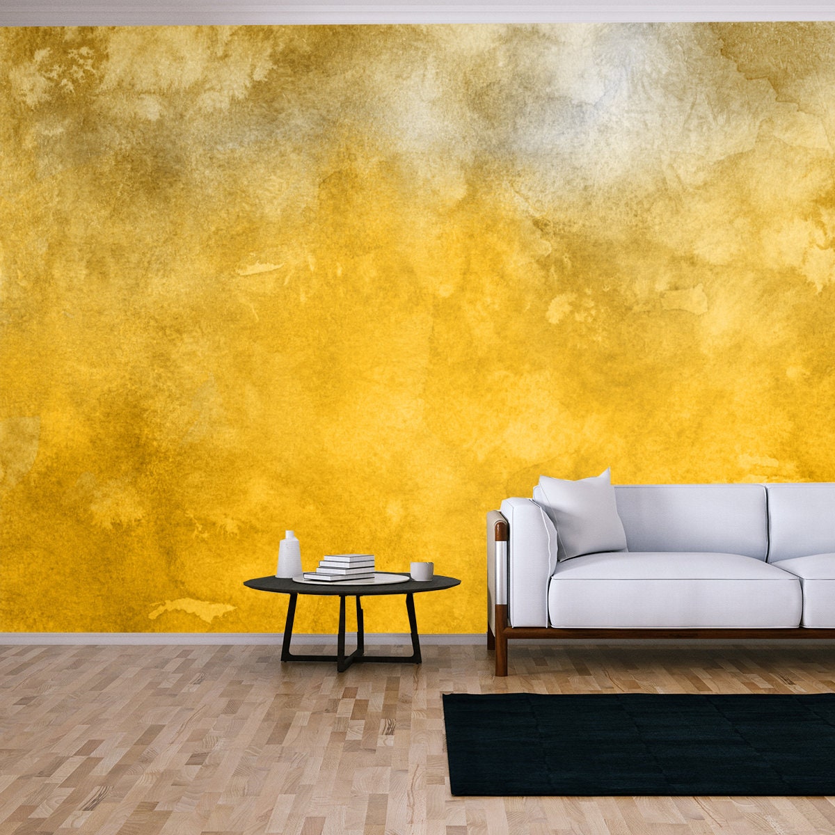 Gold Luxury Ink and Watercolor Textures on White Paper Background Wallpaper Living Room Mural