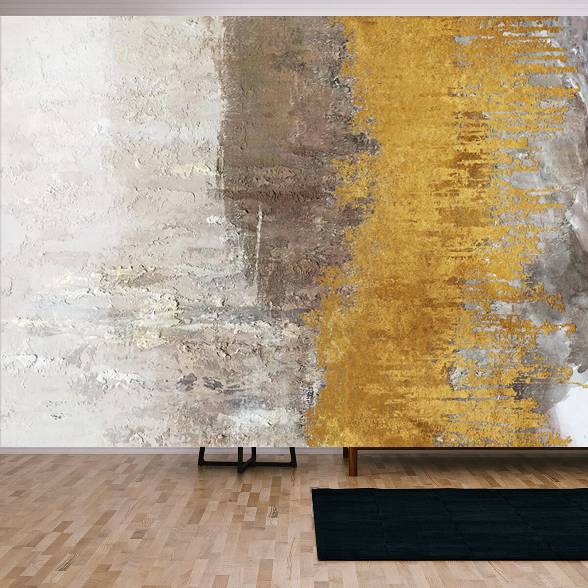Modern Abstract Oil Painting Art Design. Orange, Gold and Blue Colors Wallpaper Living Room Mural