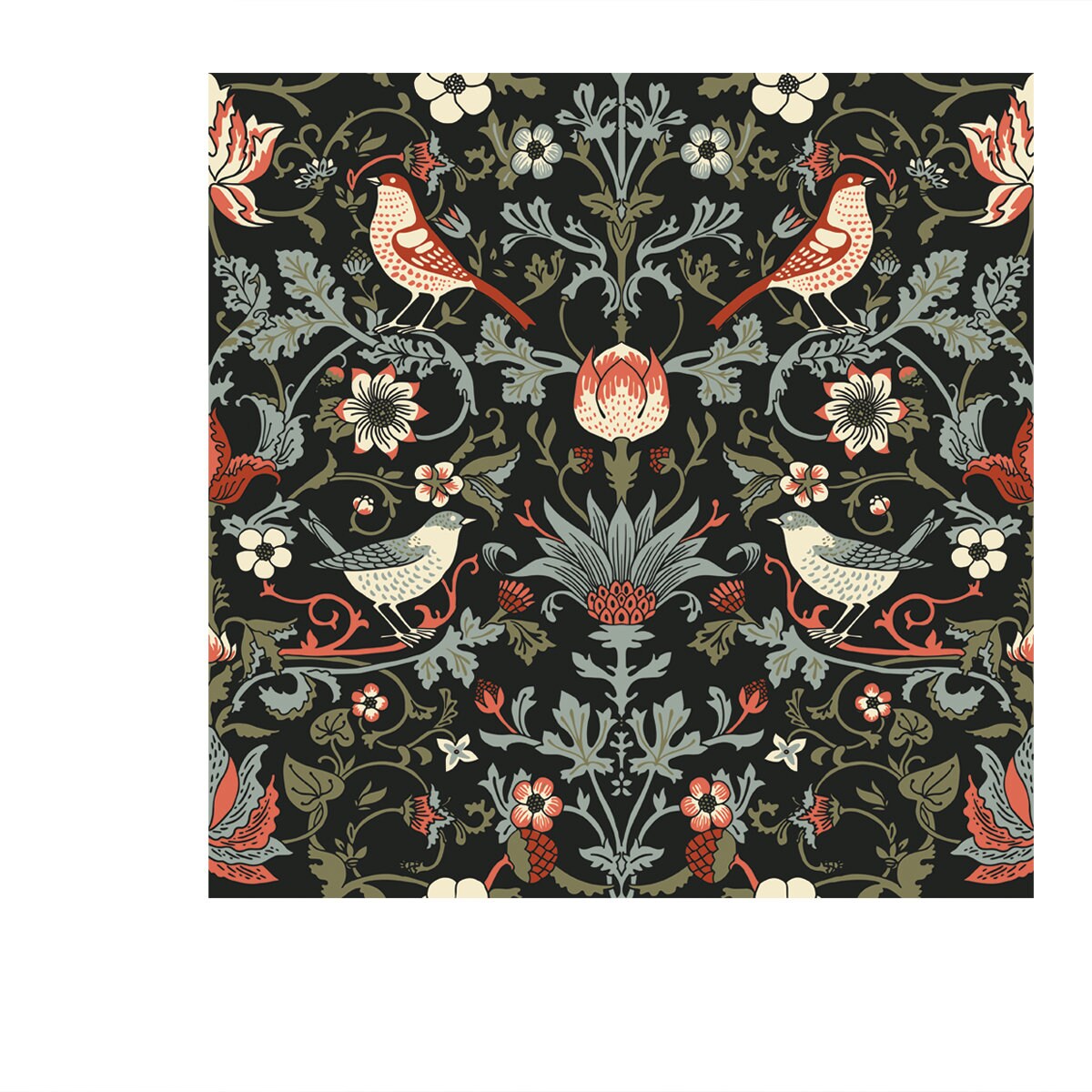 Dark Enchanted Vintage Flowers and Birds Seamless Pattern Vector. Magic Forest Background Wallpaper Bedroom Mural