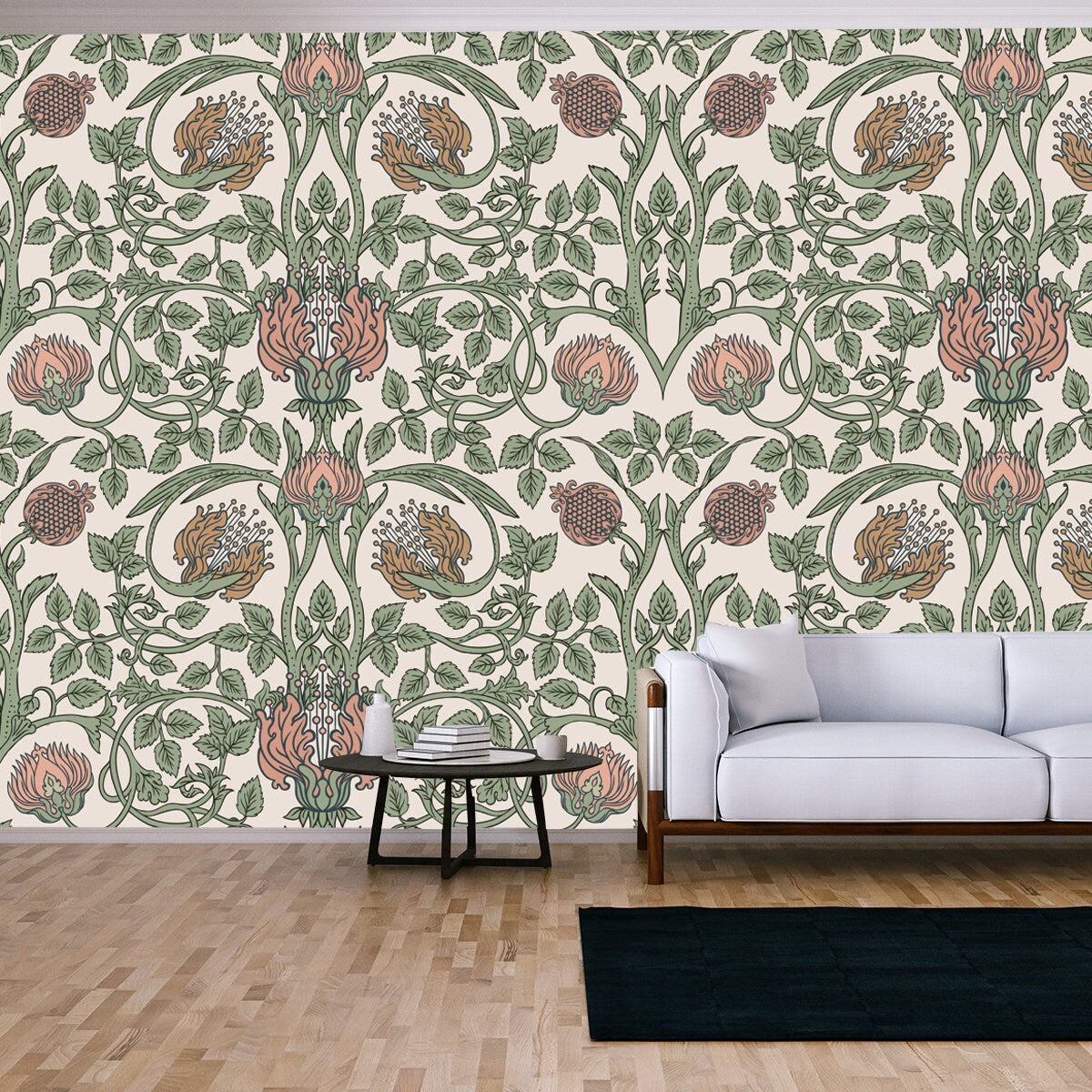 Floral Vintage Seamless Pattern for Retro Wallpapers. Enchanted Vintage Flowers. Arts and Crafts Movement Inspired Living Room Mural