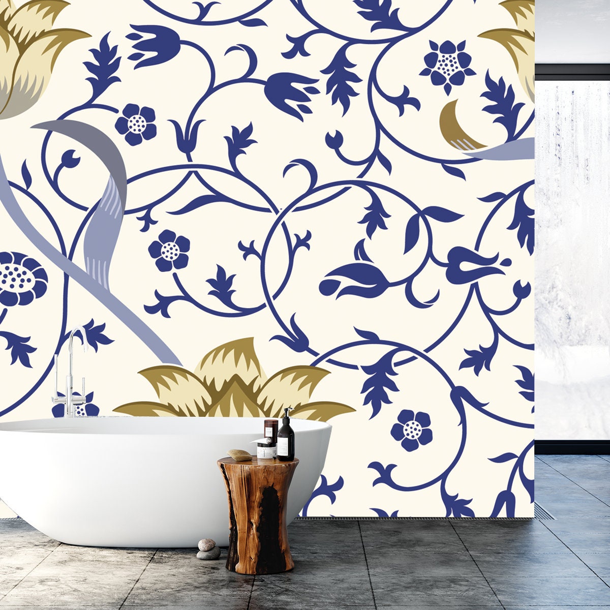 Vintage Gold Floral Seamless Pattern on Light Background Wallpaper Bathroom Mural