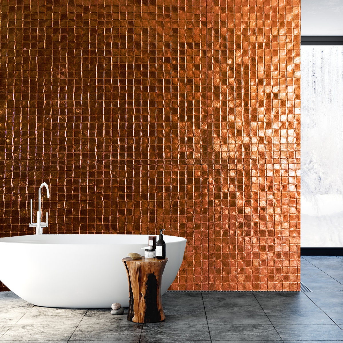 Copper, Brone Mosaic Tile Background Wallpaper Bathroom Mural