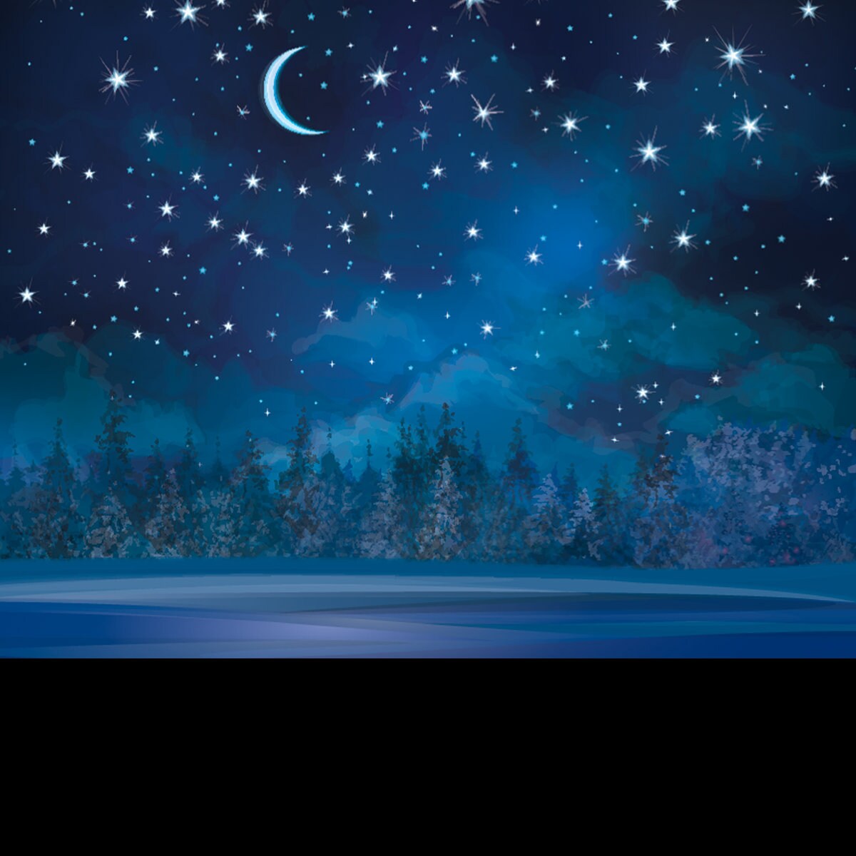 Night Winter Scene, Sky and Forest Background Wallpaper Boys Bedroom Mural