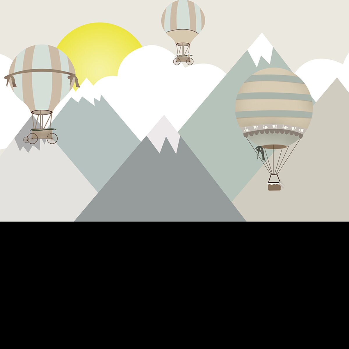 Colored Mountains and Balloons Kids Room Wallpaper Nursery Mural