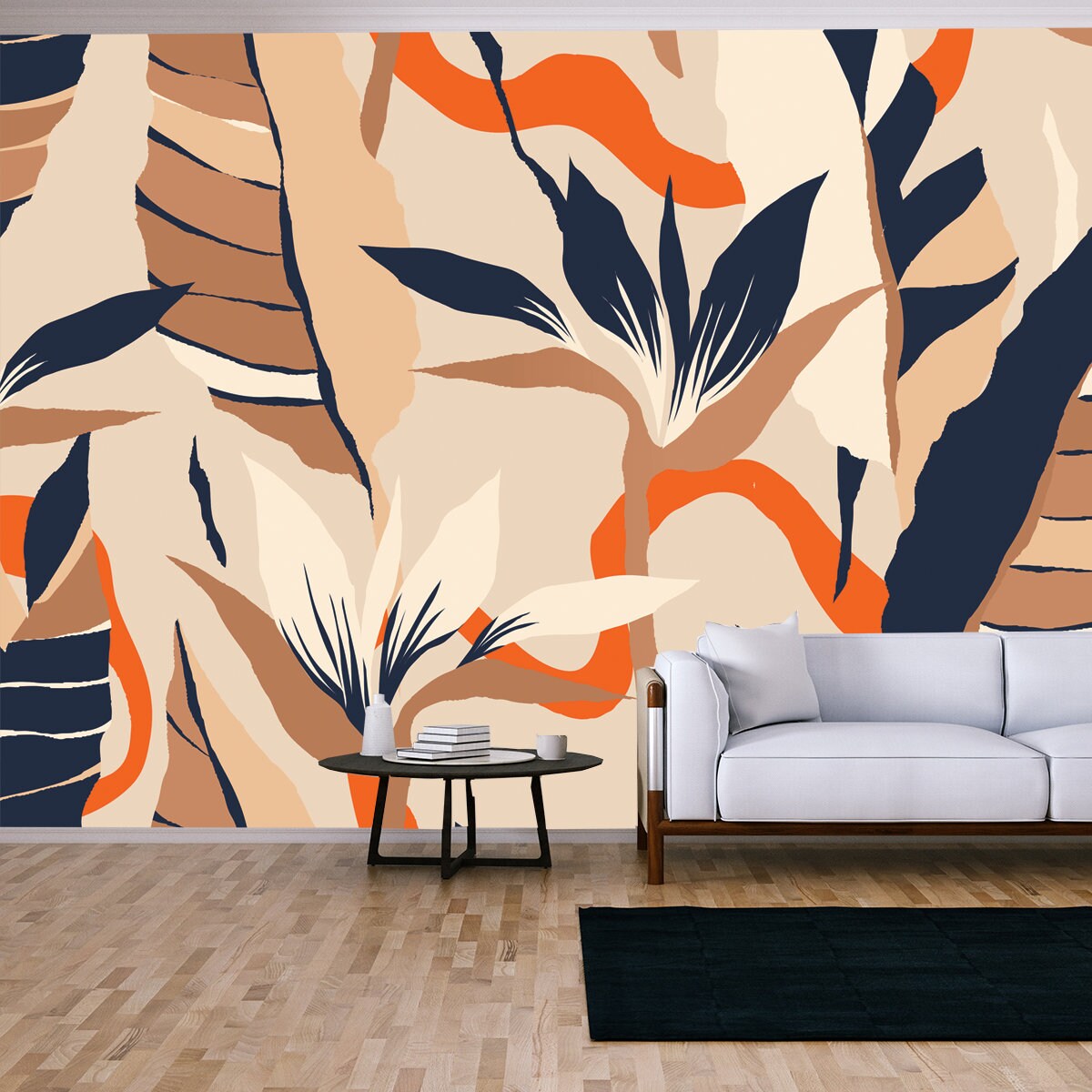 Modern Exotic Jungle Plants Illustration Wallpaper Living Room Mural
