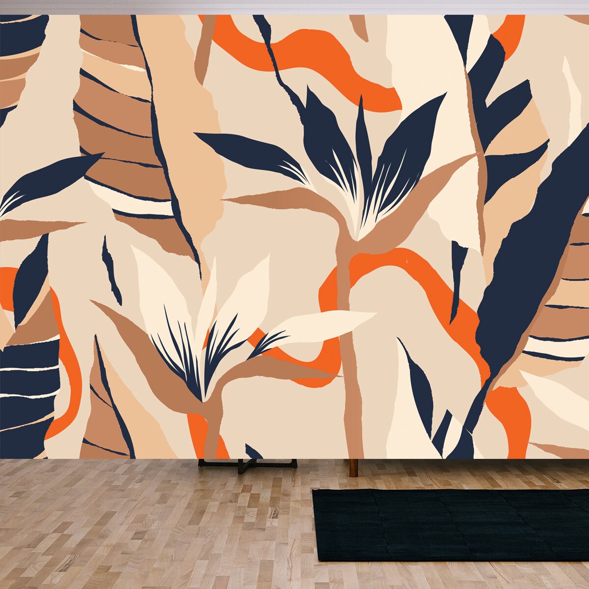 Modern Exotic Jungle Plants Illustration Wallpaper Living Room Mural