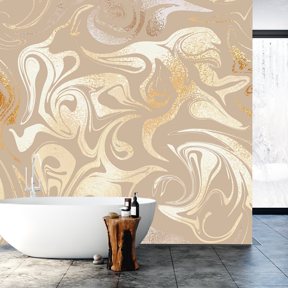 Gold Marble. Marble Texture on Brown Background. Foil Imitation Wallpaper Living Room Mural