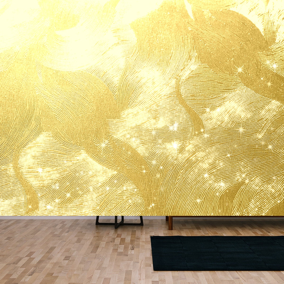 Golden Japanese Paper and Light Background Wallpaper Living Room Mural