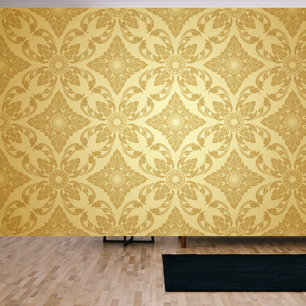 Thai Art and Asian Style Luxury Banner Gold Background Wallpaper Living Room Mural