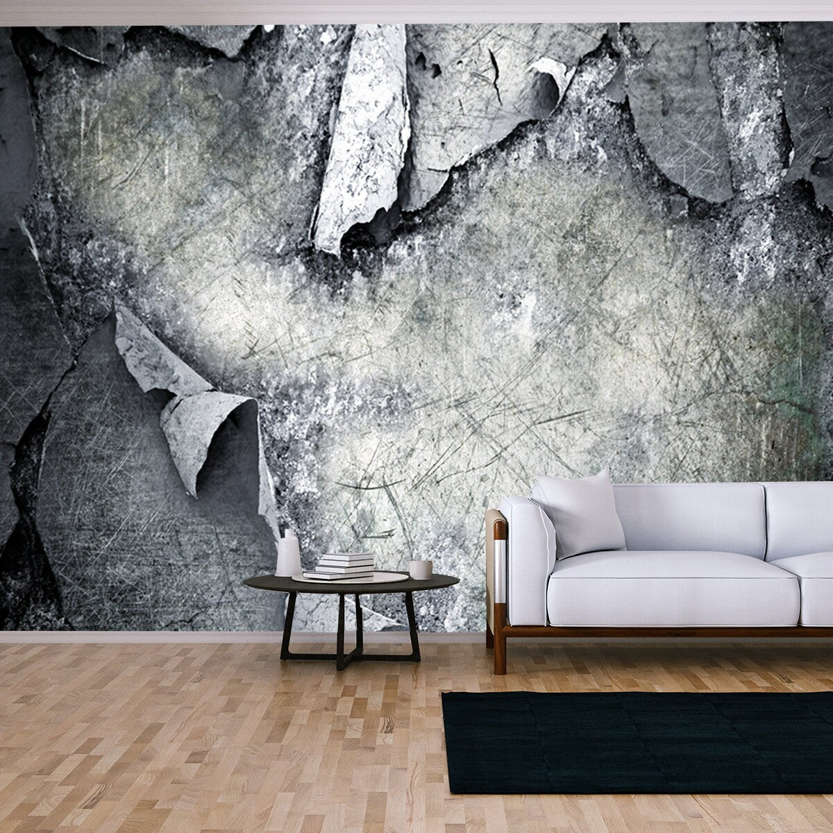 Scratched Ripped Metal Plating; Grunge Background Wallpaper Living Room Mural