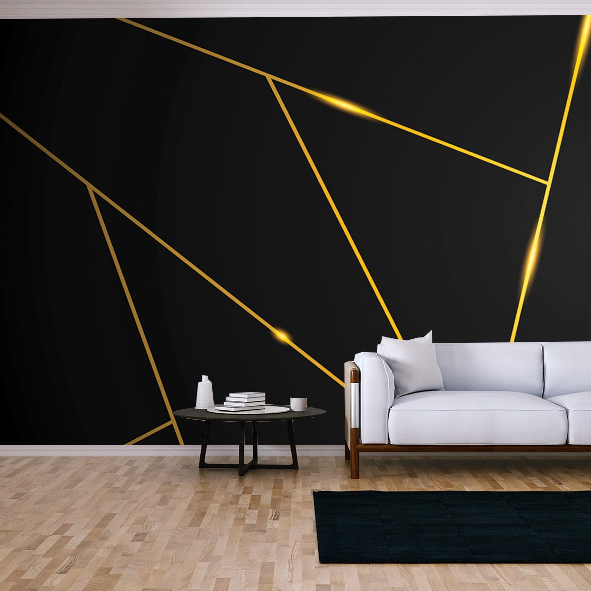 Dark Black and Gold Mosaic Background Wallpaper Living Room Mural