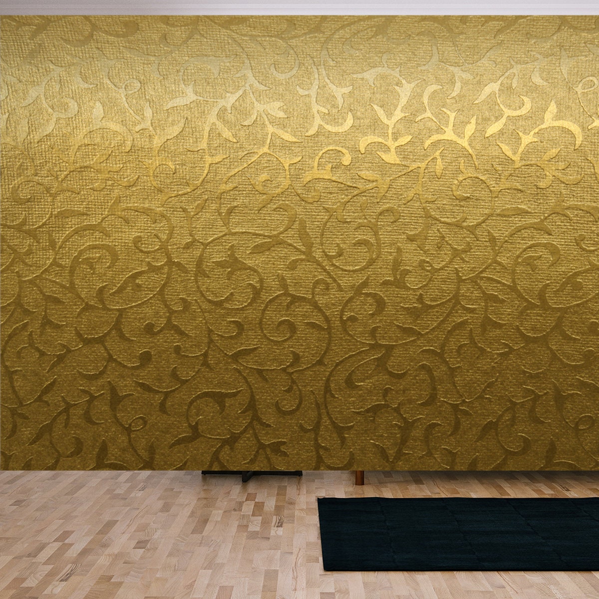 Golden Floral Ornament Brocade Textile Pattern Wallpaper Living Room Mural
