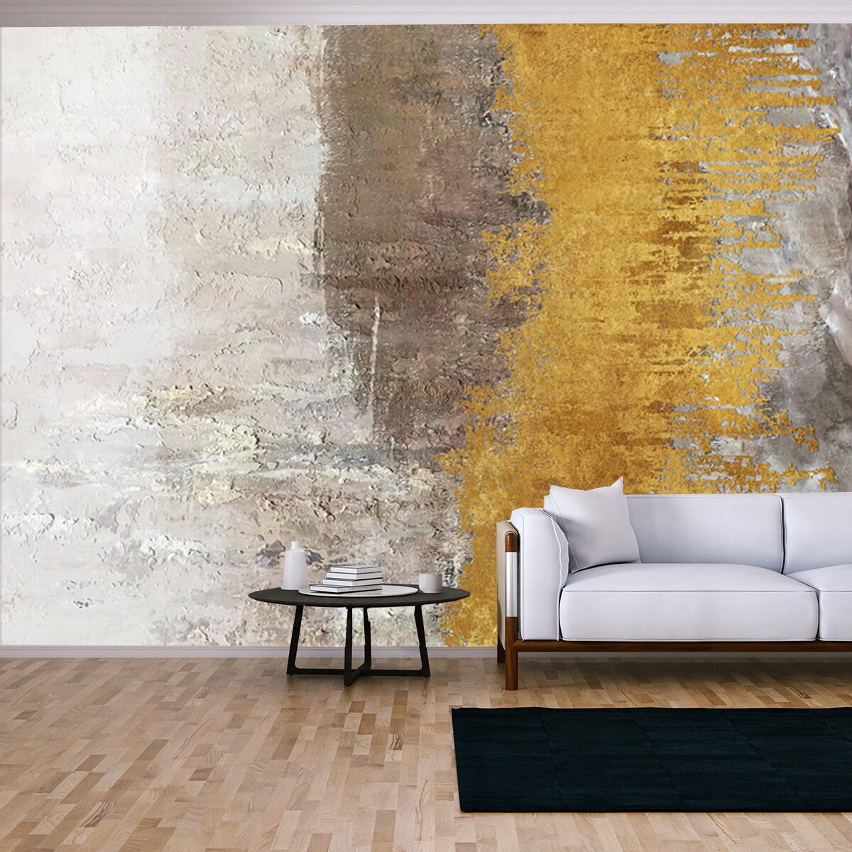 Modern Abstract Oil Painting Art Design. Orange, Gold and Blue Colors Wallpaper Living Room Mural