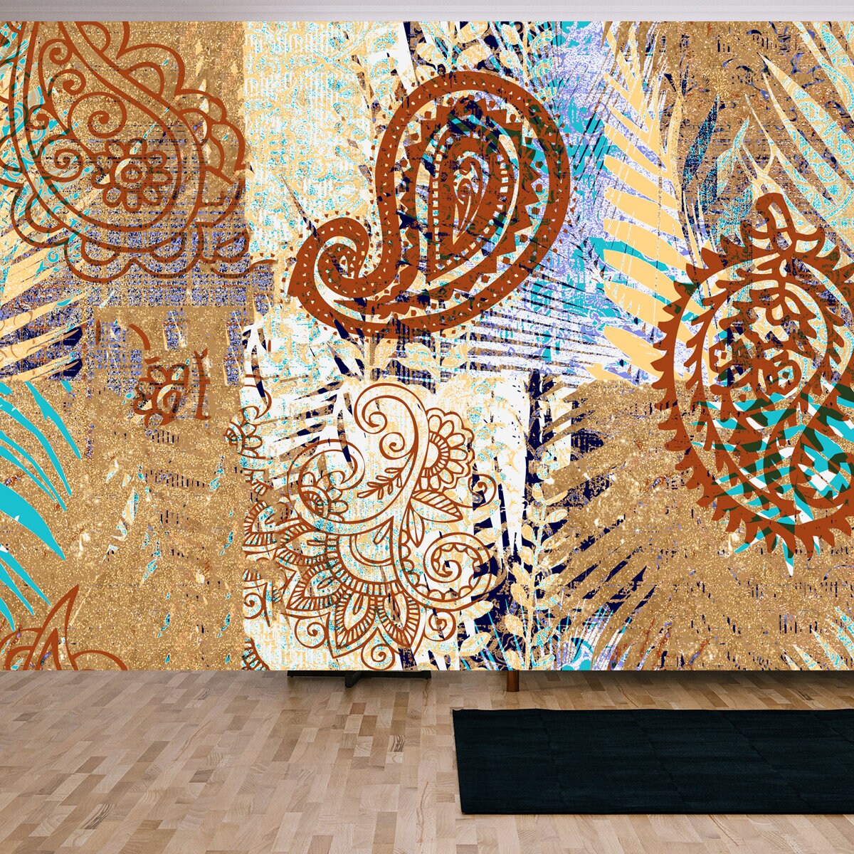 Paisley Seamless Pattern. Textile Bohemian Print. Batik Painting. Vintage Background Wallpaper Living Room Mural