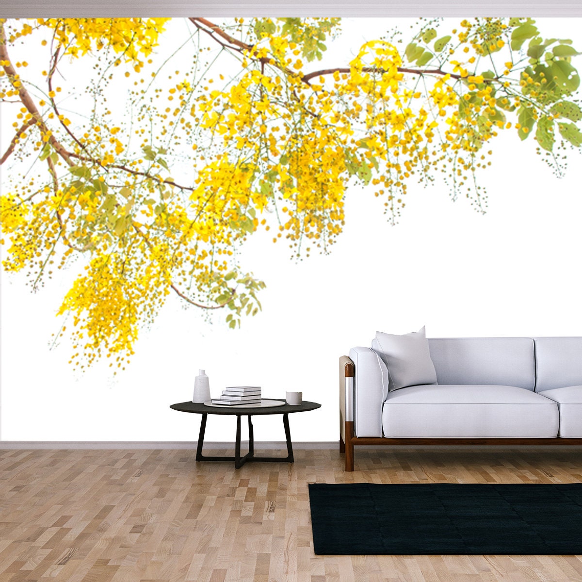 Flower of Golden Shower Tree Isolated on White Background Wallpaper Living Room Mural