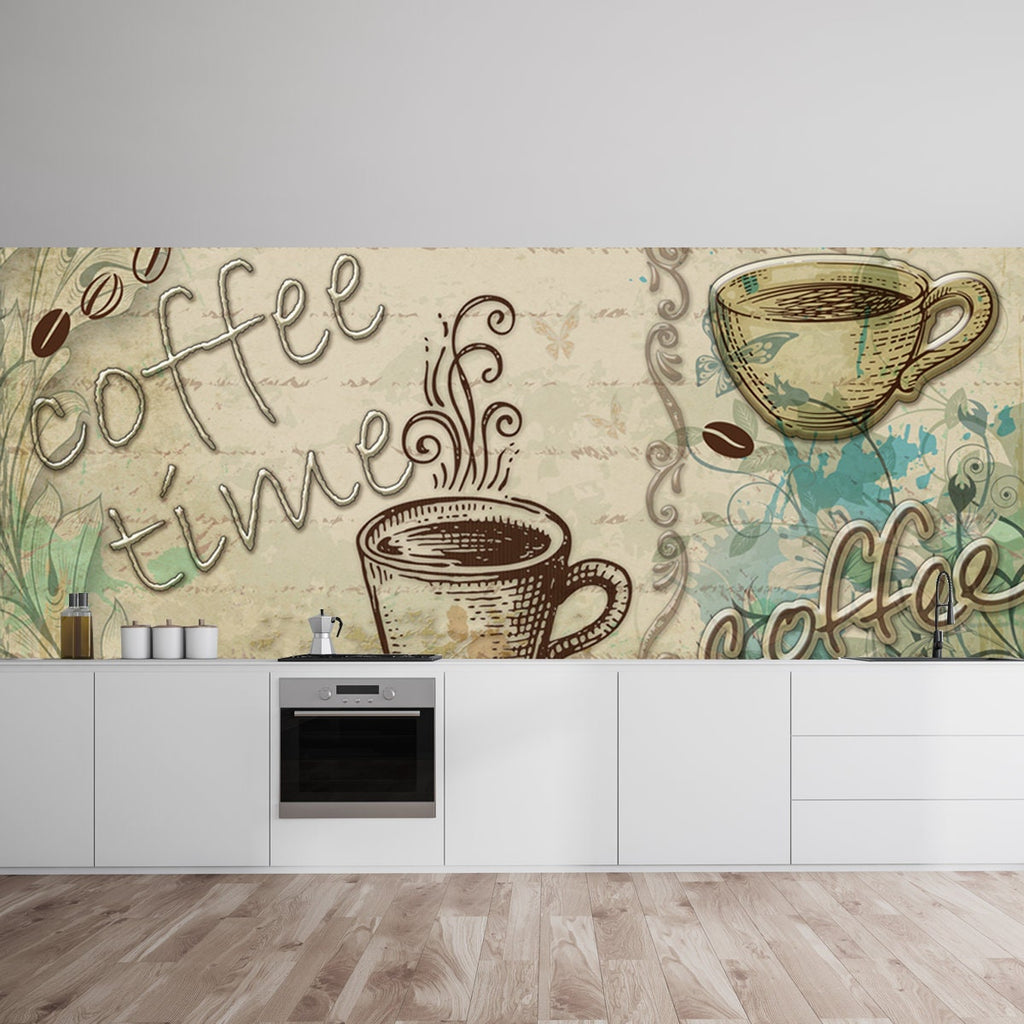 Decorative Kitchen Background, Ceramic Wall Tile, Coffee Times Wallpap ...