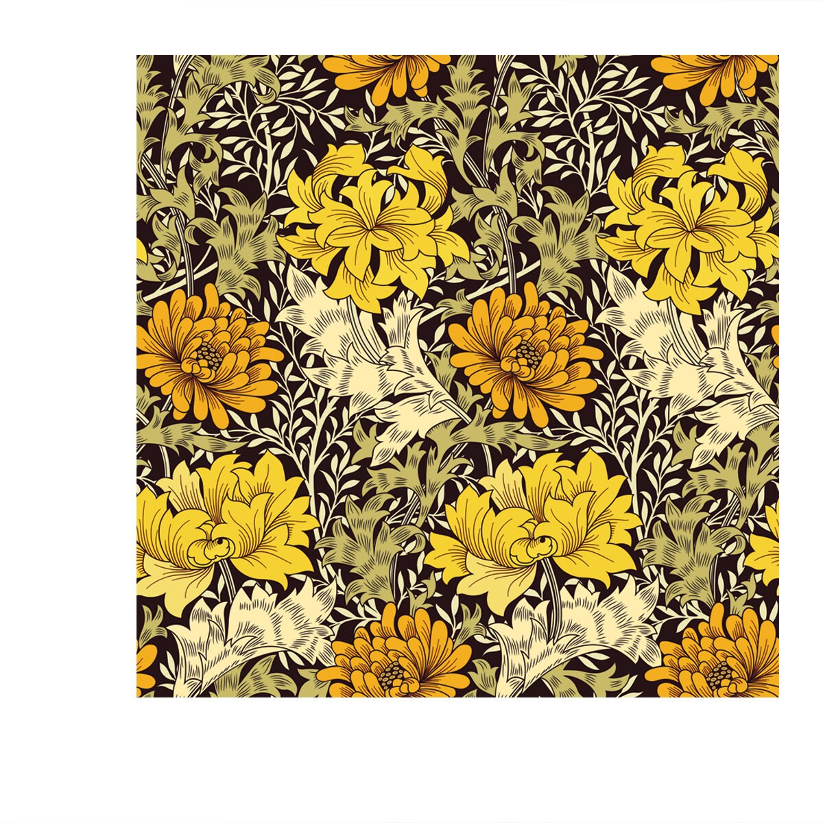 Floral Seamless Pattern with Big Golden Flowers and Foliage on Dark Background Wallpaper Bedroom Mural