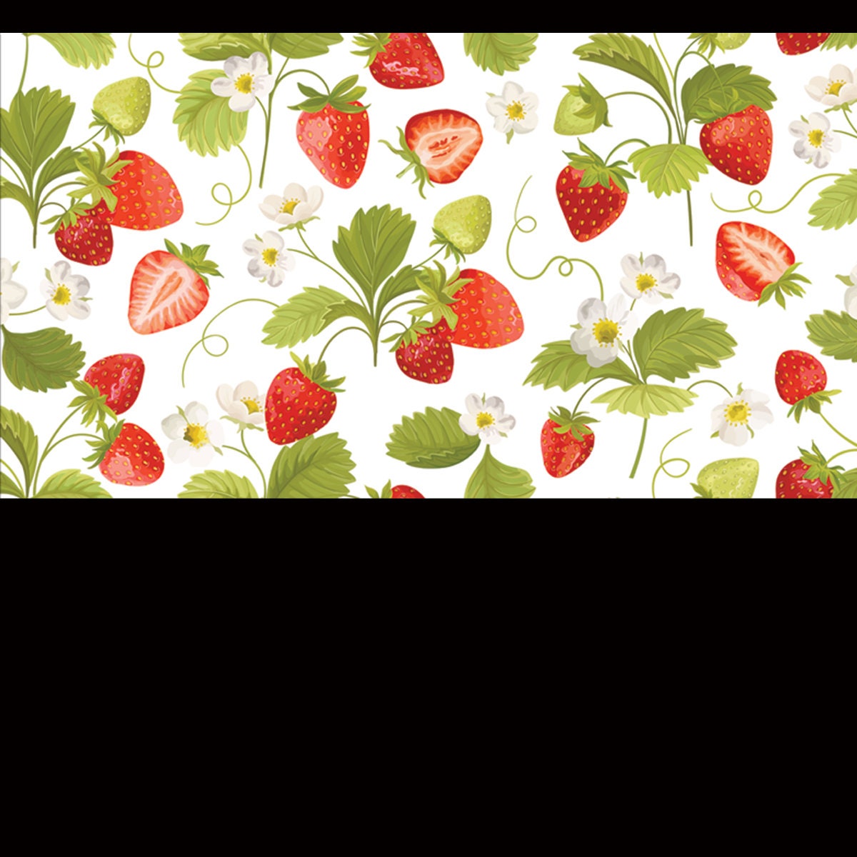 Strawberry Background with Flowers, Wild Berries, Leaves Wallpaper Kitchen Mural
