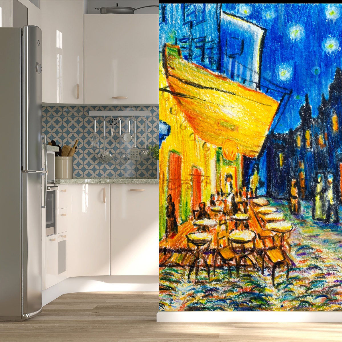Painting by Van Gogh "Cafe Terrace at Night" Wallpaper Kitchen Mural