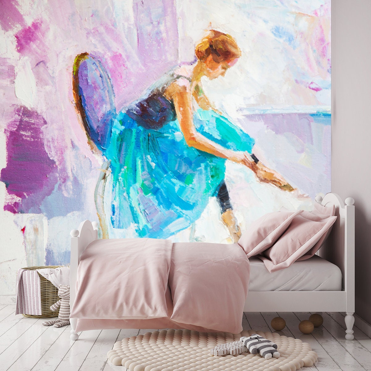 Oil Painting, Drawn Cute Ballerina Dancing Wallpaper Girls Bedroom Mural