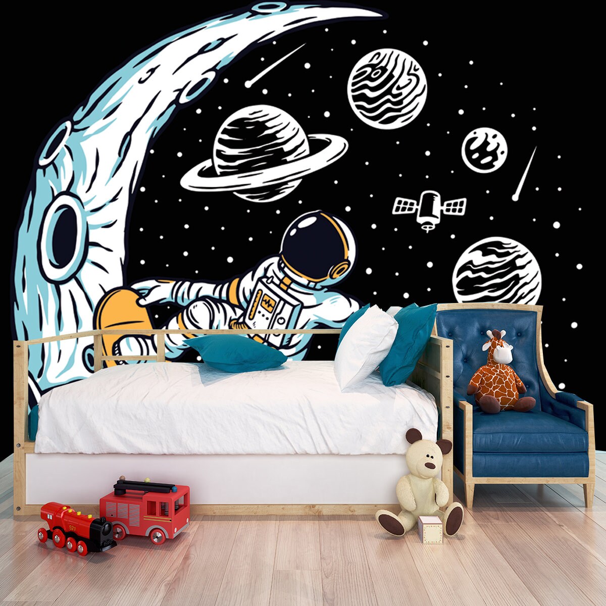 Vintage Astronaut Skateboarding the Moon Wallpaper Boy Bedroom Mural