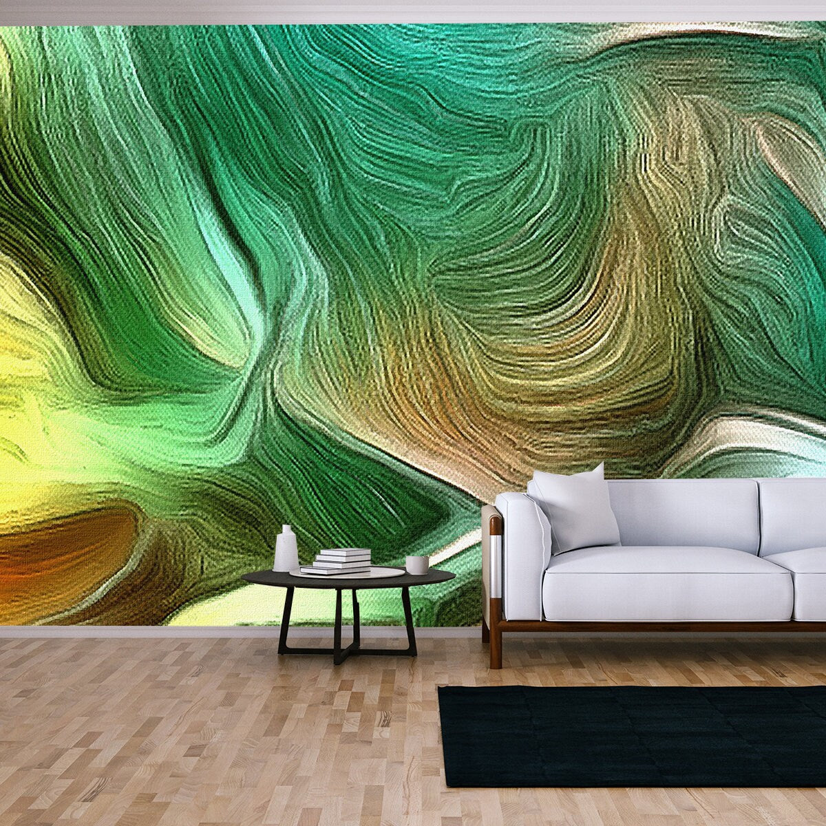 Abstract Painting in Vivid Tints of Green Wallpaper Living Room Mural