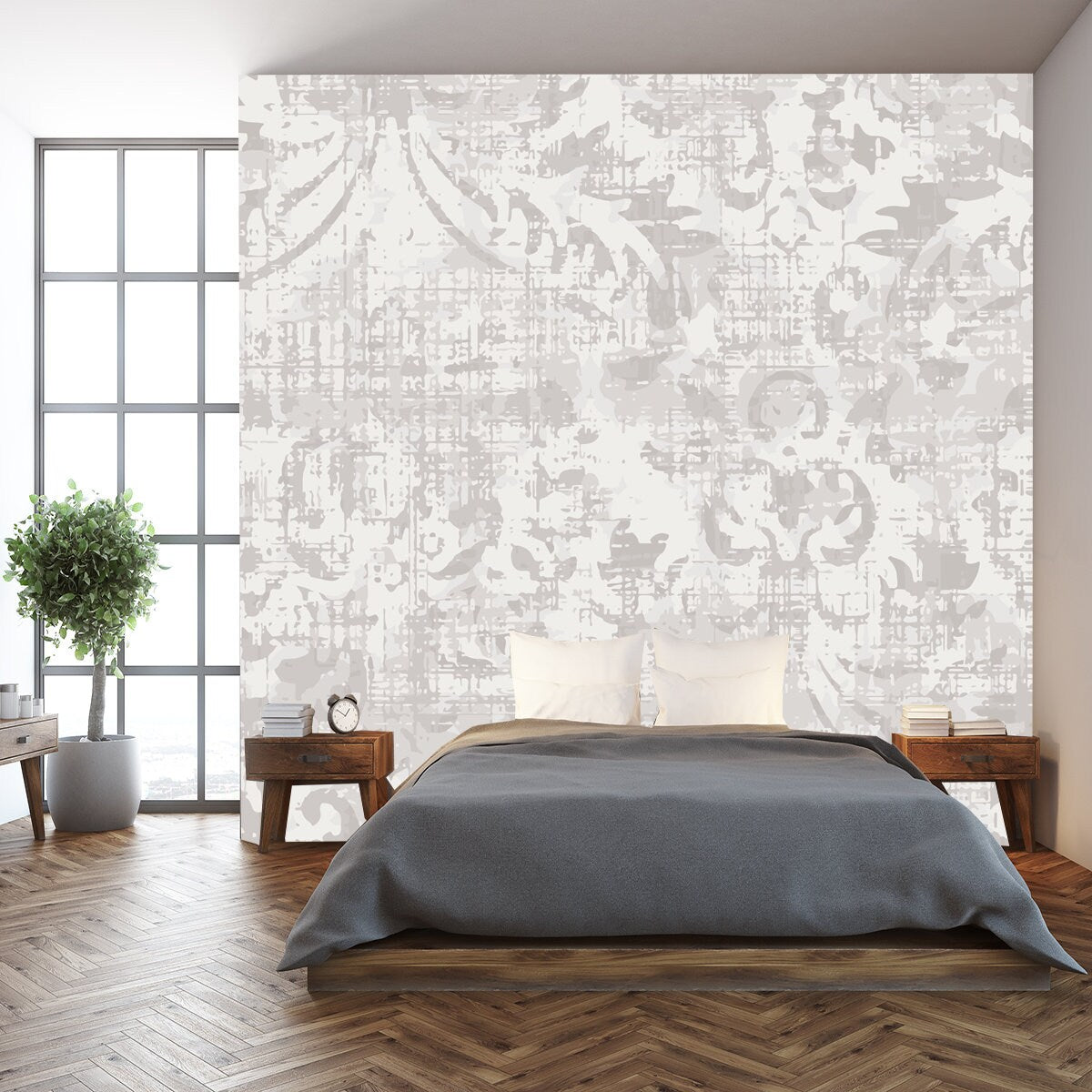 Abstract Texture or Grunge Floral. Colors are Blue and Beige Wallpaper Bedroom Mural