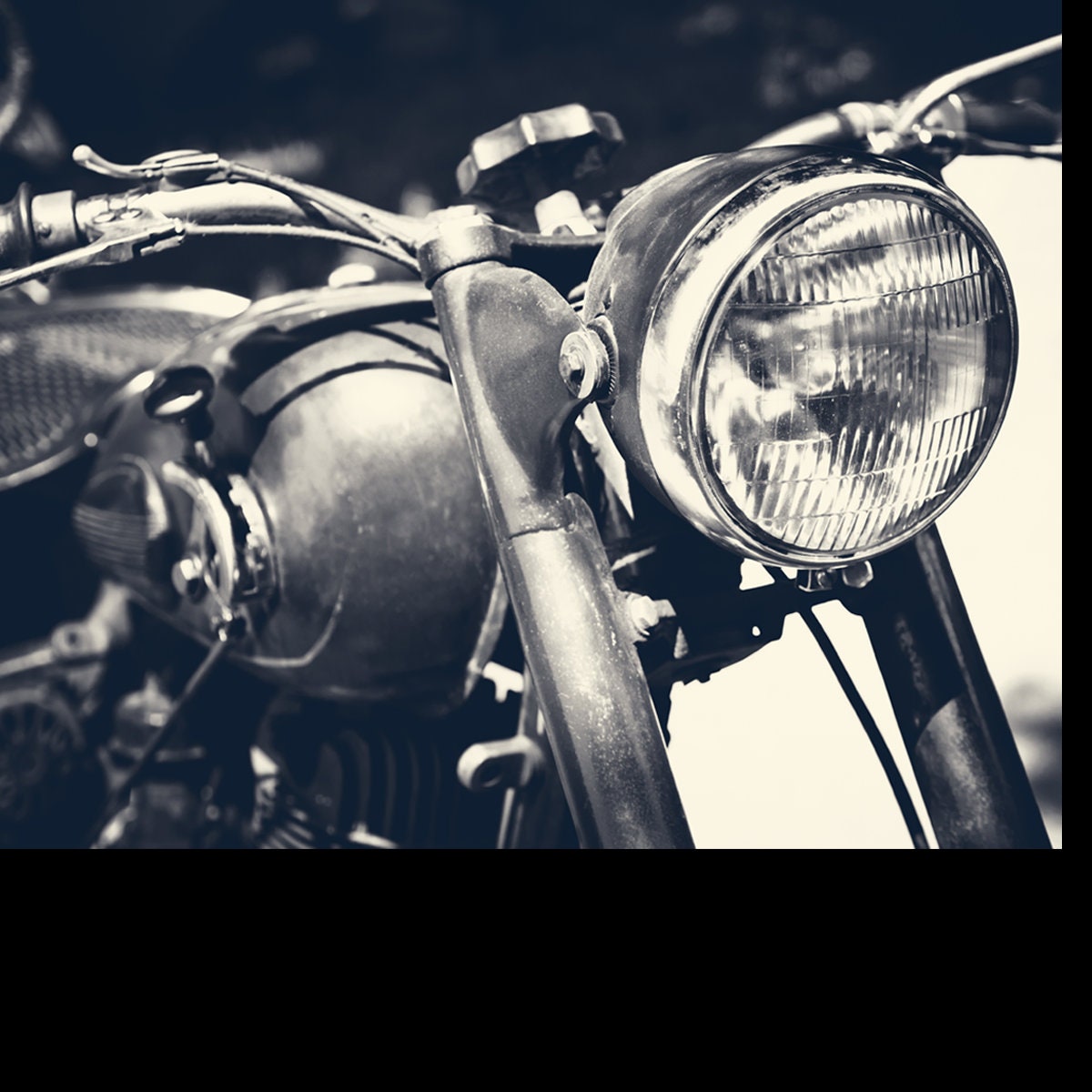 Vintage Motorbike, Focus on a Headlamp. Retro Motorcycle with Headlight on Black and White Color Wallpaper Boy Bedroom Mural