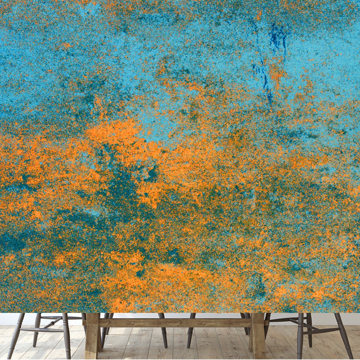 Blue, Orange Rustic Abstract Concrete Stone Texture Background Wallpaper Dining Room Mural