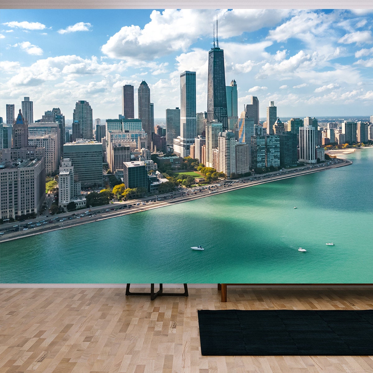 Chicago Skyline, Lake Michigan and City of Chicago Downtown Skyscrapers Cityscape, Illinois, USA Wallpaper Living Room Mural