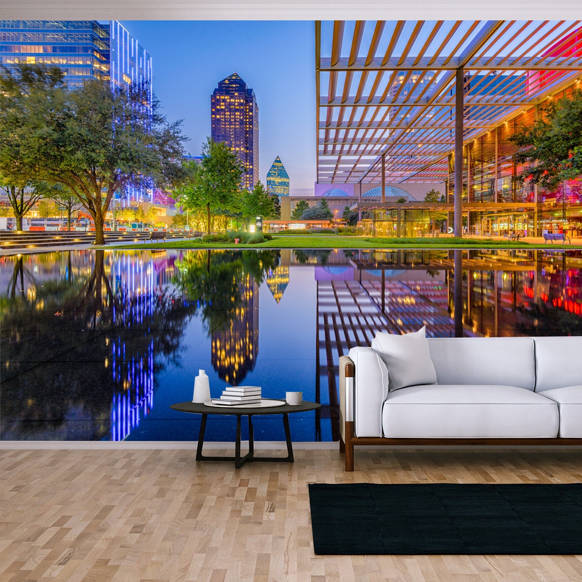 Dallas, Texas, USA Downtown Cityscape at Twilight Wallpaper Living Room Mural