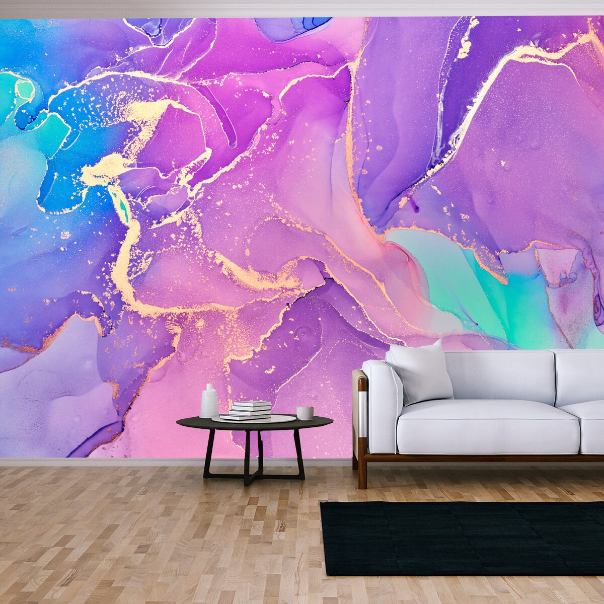 Natural Luxury Abstract Fluid Art Painting in Alcohol Ink Technique. Tender and Dreamy Wallpaper Living Room Mural