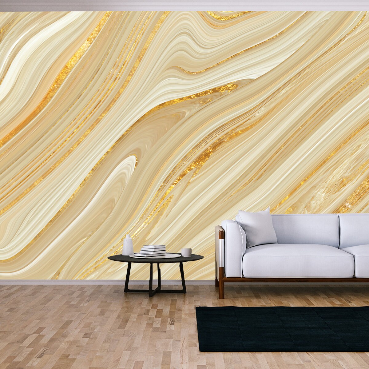 Monocolor Alcohol Ink Marbling Background. Liquid Waves and Stains. Acrylic and Oil Paint Flow Monochrome Contemporary Wallpaper Mural
