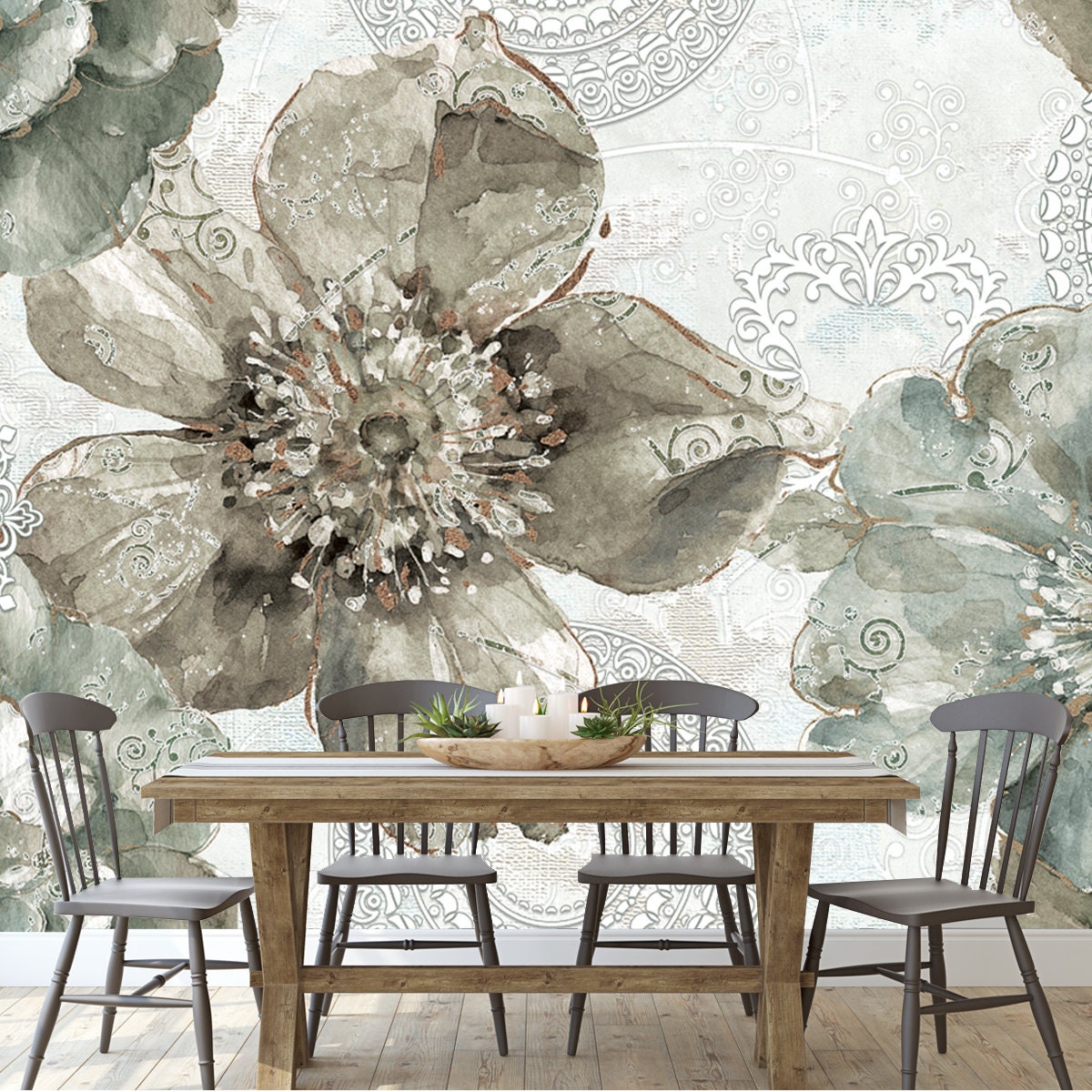 Seamless Ceramic Tiles Flower Texture Art Wallpaper Pattern Wallpaper Dining Room Mural