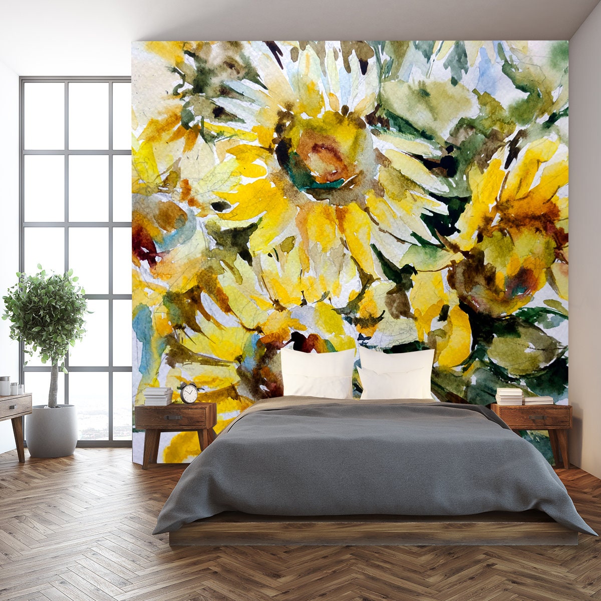 Abstract Bright Colored Decorative Background. Beautiful Tender Romantic Bouquet of Summer Wildflowers Wallpaper Bedroom Mural