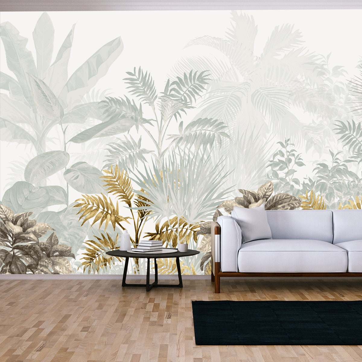 Tropical Leaf Wallpaper Design, Watercolor Texture, Nature Background Wallpaper Living Room Mural