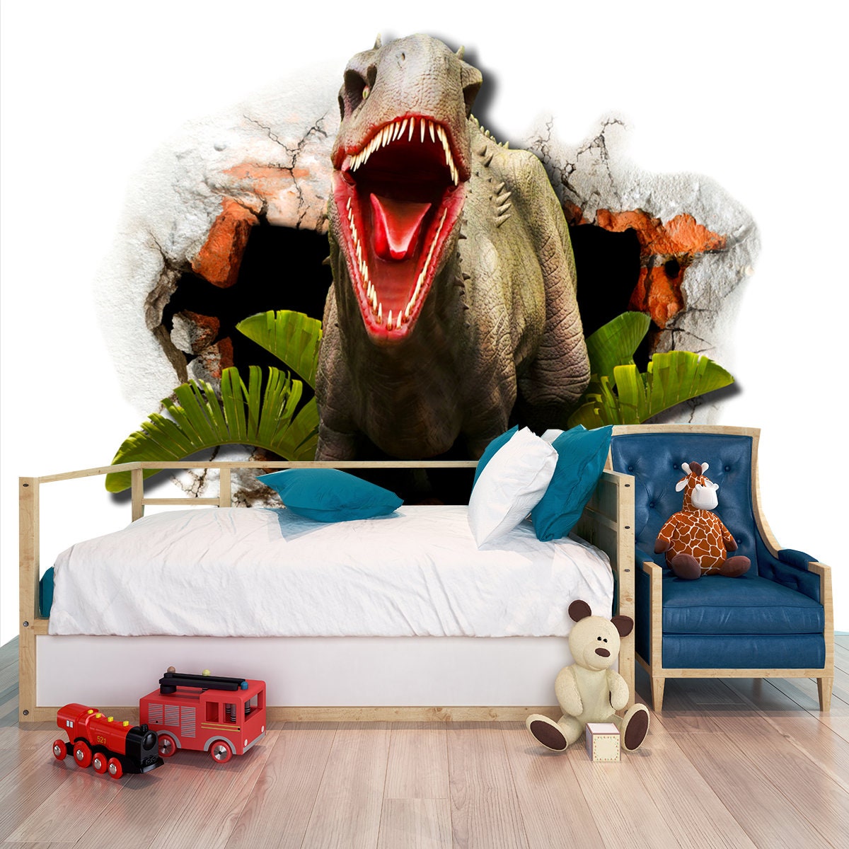 Dinosaur Out of the Jungle 3d Illustration Wallpaper Boy Bedroom Mural