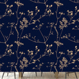 Romantic Vegetative Botanical Silhouette Monochrome Grass Leaves Herbal Seamless Pattern Wallpaper Dining Room Mural