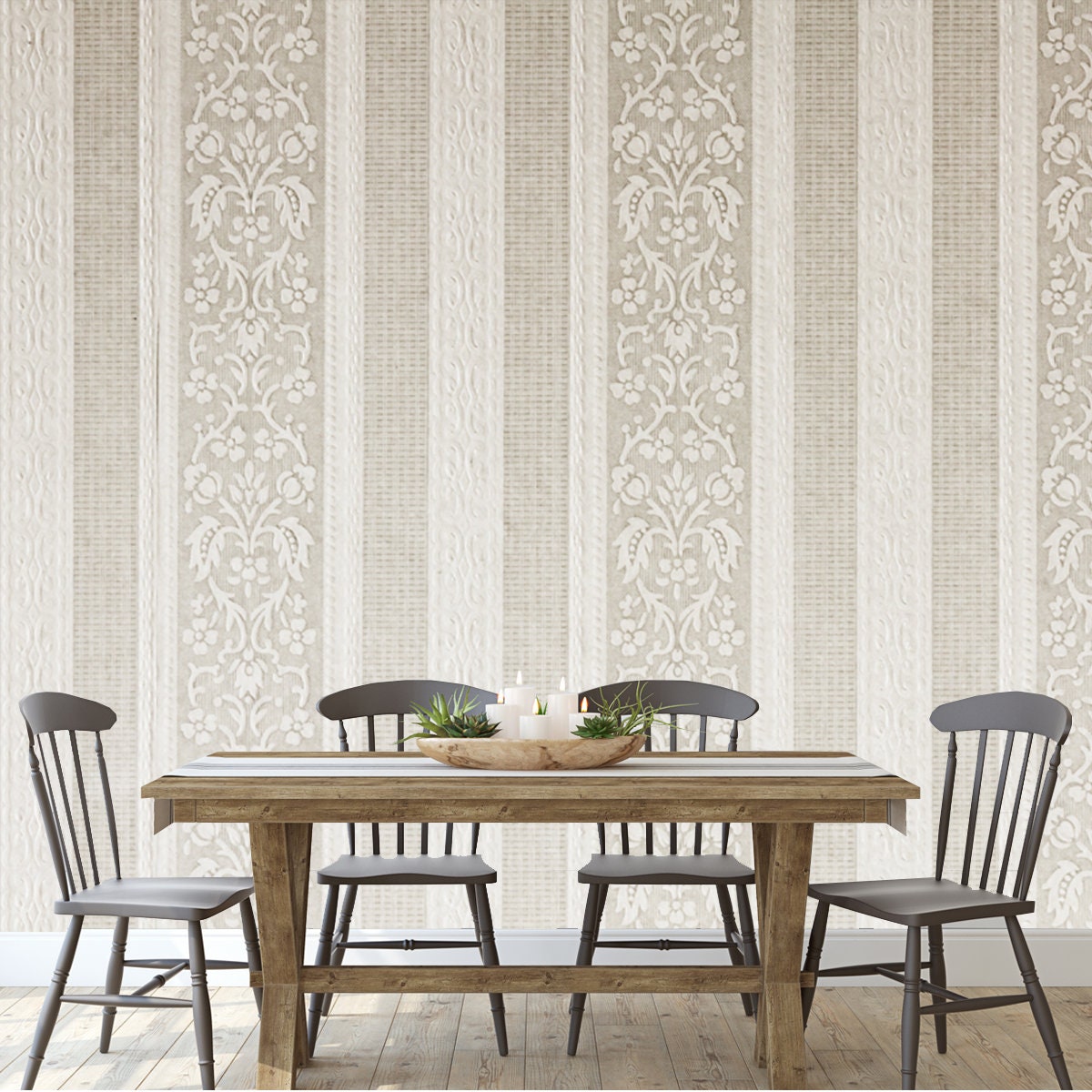 Retro Damask Wallpaper Background Dining Room Mural