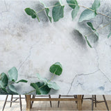 Eucalyptus Leaves on Stone Table. Frame Made of Eucalyptus Branches Wallpaper Dining Room Mural