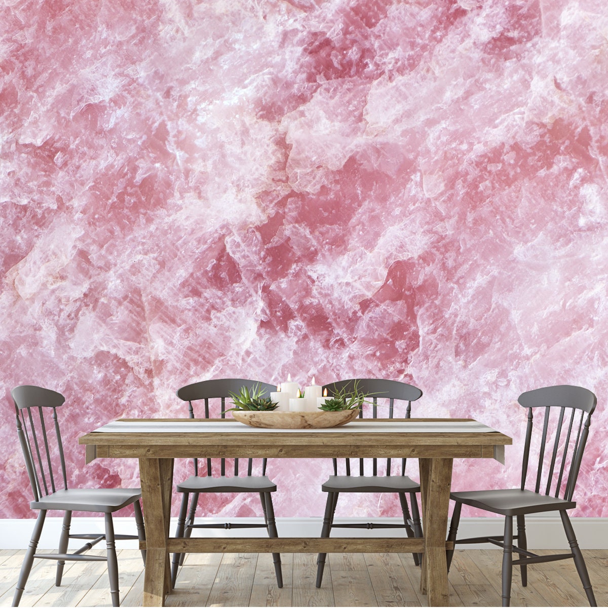 Raw Rose Quartz Stone Textured Surface Background Wallpaper Dining Room Mural